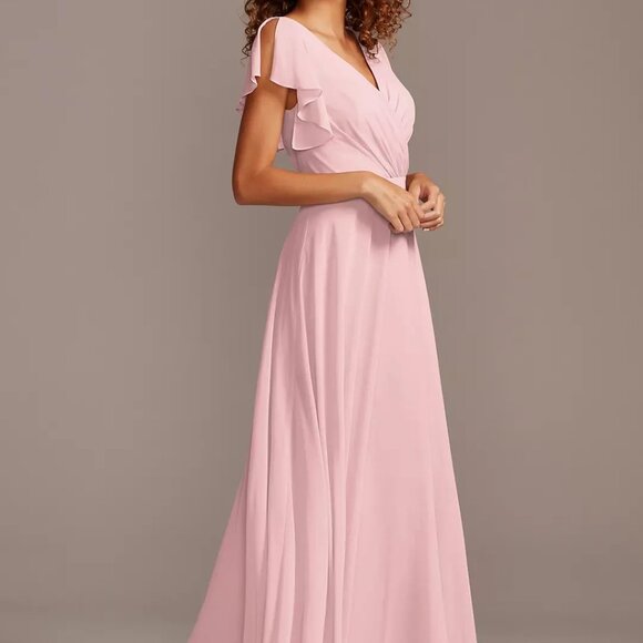 Pastel Pink Flutter Sleeve Bridesmaids Dress - Picture 1 of 5